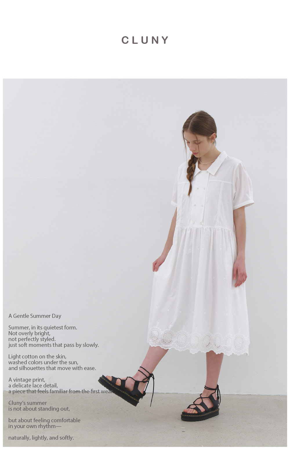 MUSINSA | CLUNY eyelet lace long dress - white