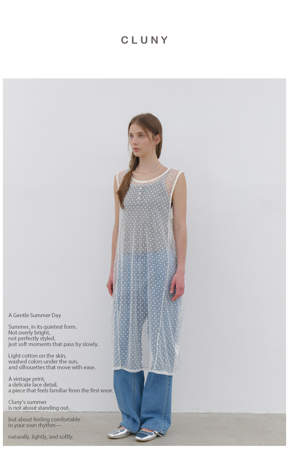 MUSINSA | CLUNY Sheer Dot Layered Sleeveless Dress - ivory